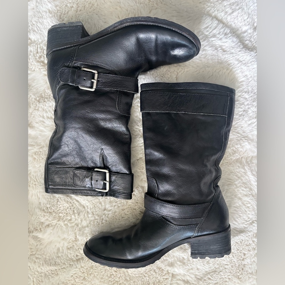 Franco Sarto Black Leather Ankle Moto Boots Size: 8.5 - Picture 3 of 7